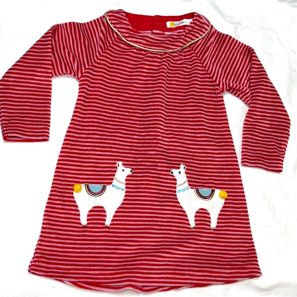 Baby Boden Other - Baby Boden pink stripe velour dress with cute llama detail sz 2-3 years EUC